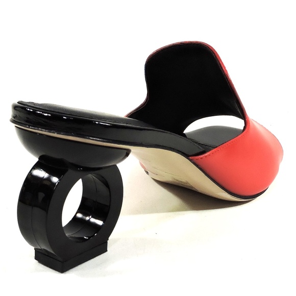 ALESSANDRO DI MARIA 🇮🇹 WOMEN'S RED LEATHER FASHION MULES - Picture 6 of 10